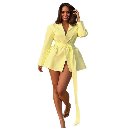 Damen Oversized Blazer mit taillierbarem Gürtel R&B