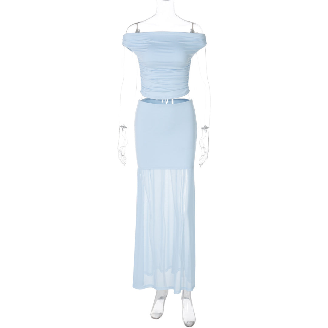 Damen Elegantes Off-Shoulder Maxikleid mit gerafftem Oberteil R&B