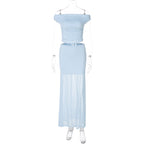 Damen Elegantes Off-Shoulder Maxikleid mit gerafftem Oberteil R&B