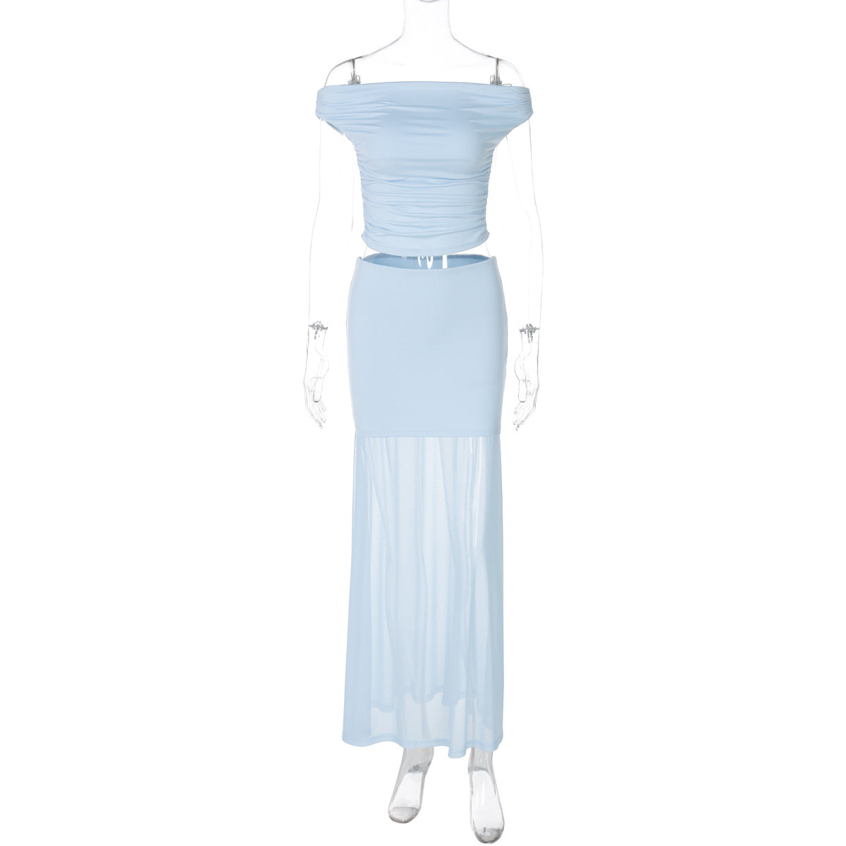 Damen Elegantes Off-Shoulder Maxikleid mit gerafftem Oberteil R&B