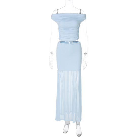 Damen Elegantes Off-Shoulder Maxikleid mit gerafftem Oberteil R&B