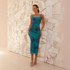 Damen Figurbetontes Midi-Kleid mit seitlichem Schlitz und Schulterträgern R&B