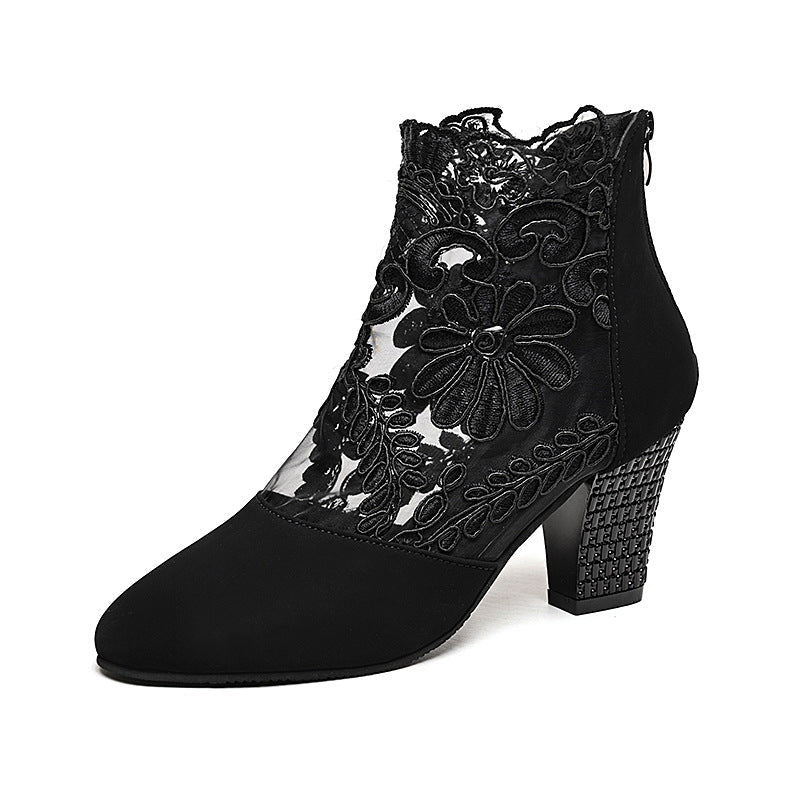 Damen Elegante Schnürstiefeletten mit floralem Spitzen-Design und blockiertem Absatz R&B