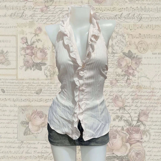 Damen Elegantes Faltenoberteil mit Rüschen R&B