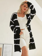 Damen Langer Strickcardigan mit Streifenmuster und offenem Design R&B