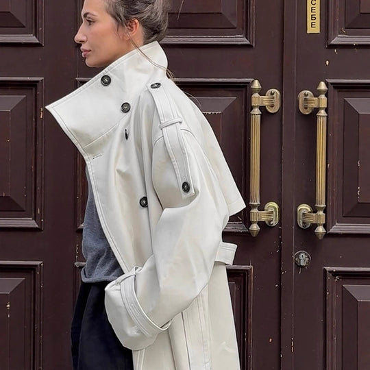 Damen Oversized Trenchcoat mit Taschen und stilvollen Knopfdetails R&B
