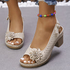Damen Slingback-Pantoletten mit floralen Lochmustern und komfortablem Blockabsatz R&B
