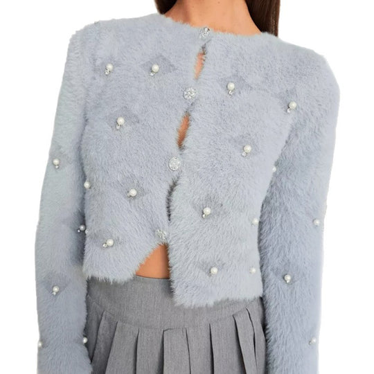 Damen Flauschige Strickjacke mit Schmuckknöpfen und elegantem Schnitt R&B