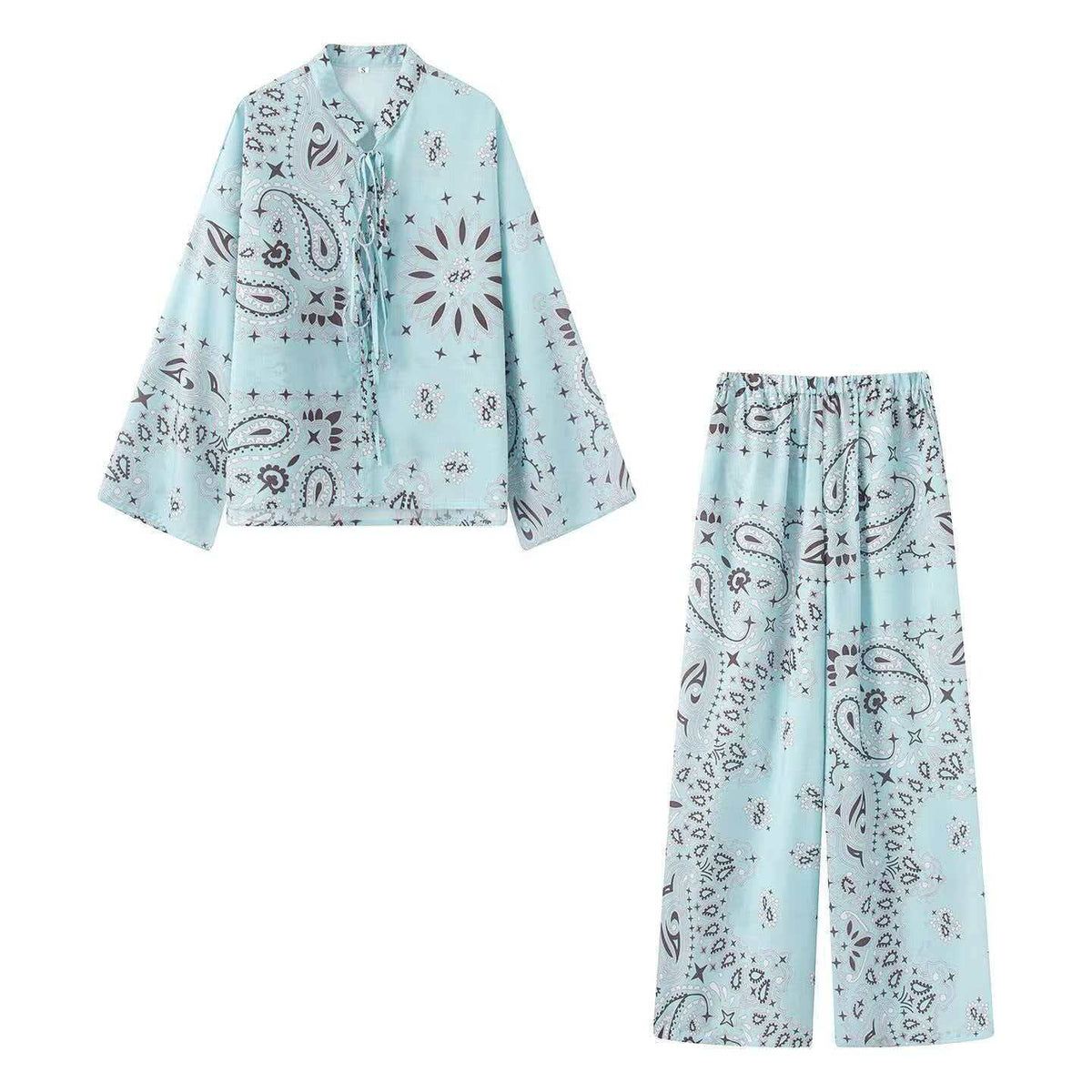 Damen nan weit geschnittene Palazzo-Hose mit Paisley-Print und elastischem Bund R&B