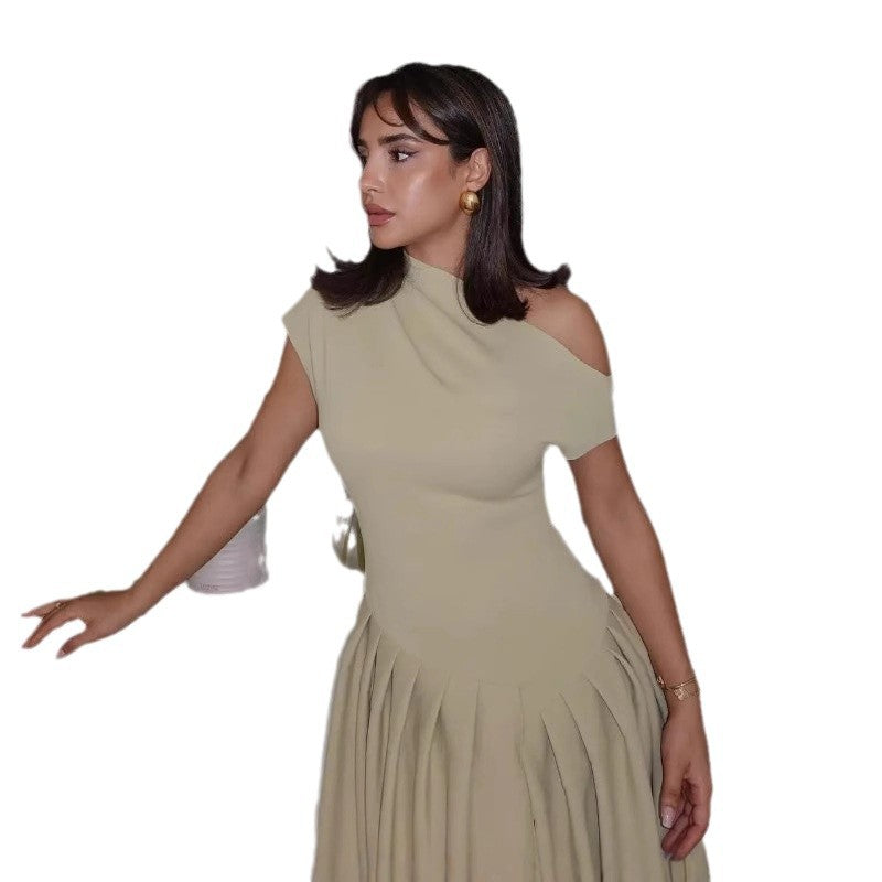 Damen elegantes Maxikleid mit asymmetrischem One-Shoulder-Design und schwingendem Rock R&B