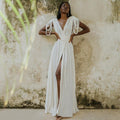 Damen Maxikleid mit tiefem V-Ausschnitt und seitlichem Schlitz R&B
