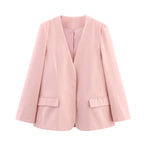 Damen Eleganter Oversized Blazer mit V-Ausschnitt und Taschen R&B