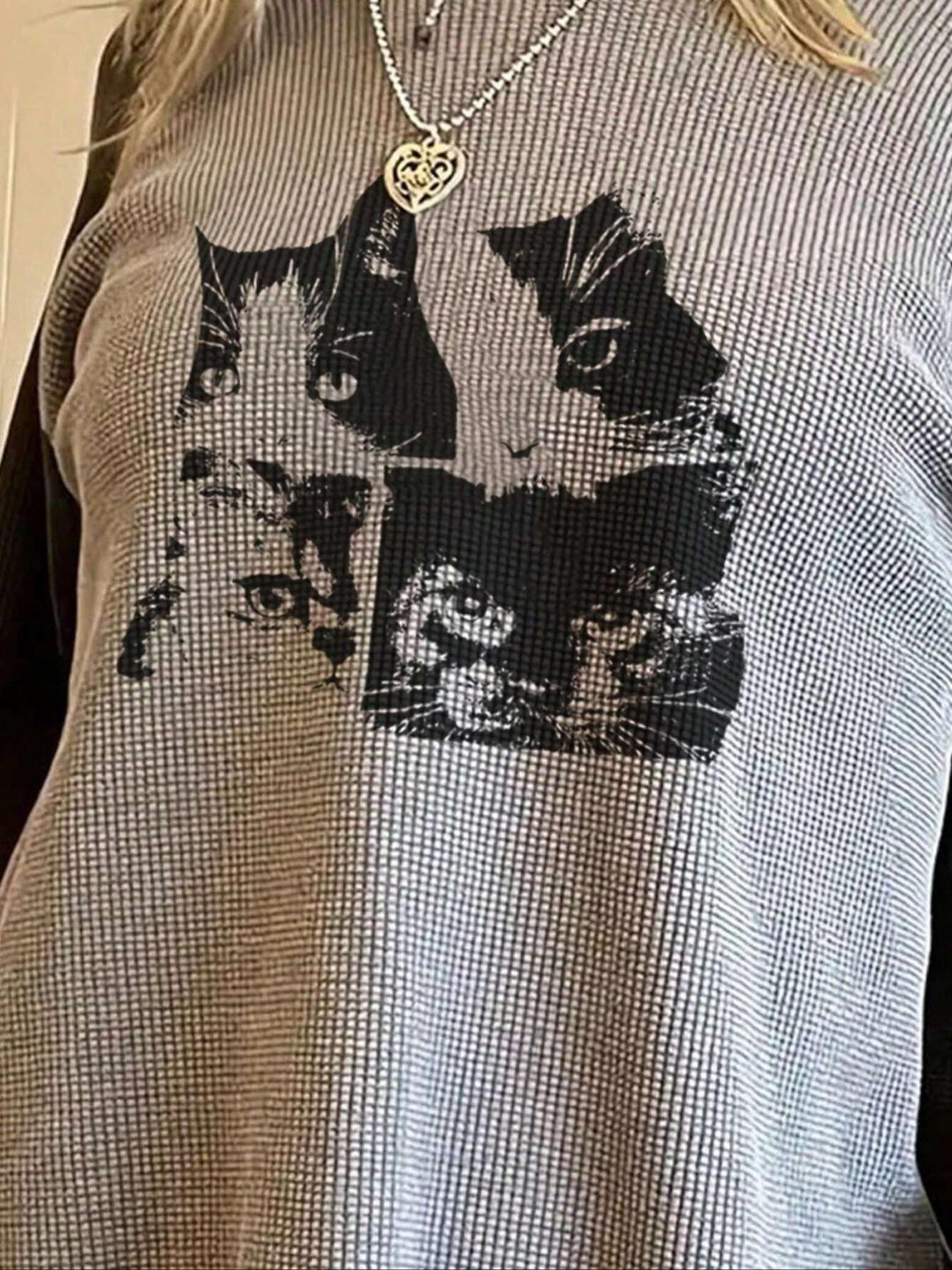 Damen lässiges Oberteil mit Katzenmotiv R&B
