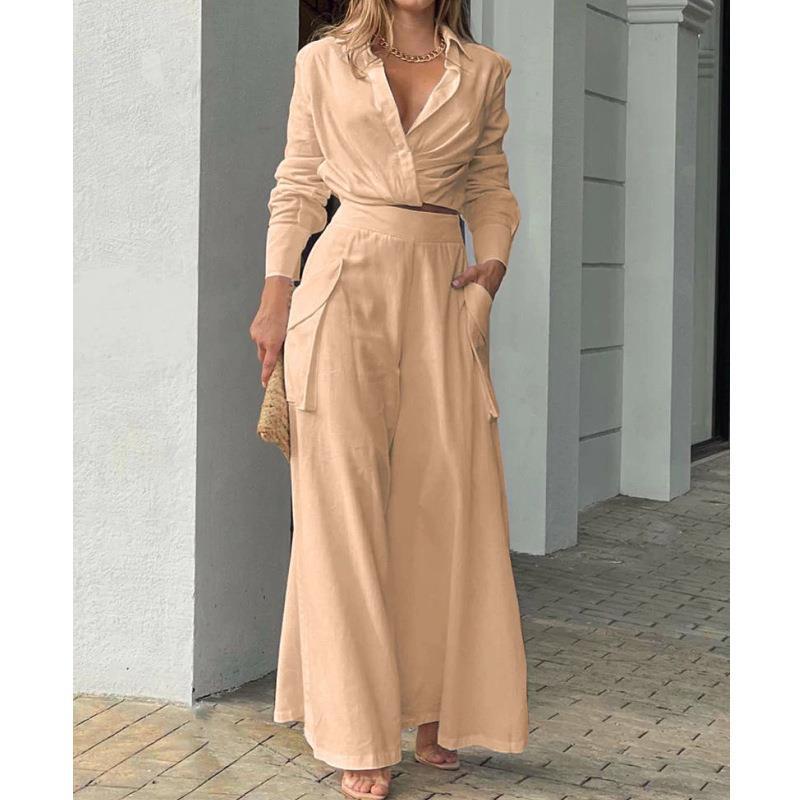 Damen Elegantes und lässiges Zweiteiler-Set mit Crop-Top und weitem Palazzo-Hosen R&B