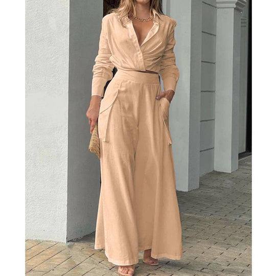 Damen Elegantes und lässiges Zweiteiler-Set mit Crop-Top und weitem Palazzo-Hosen R&B