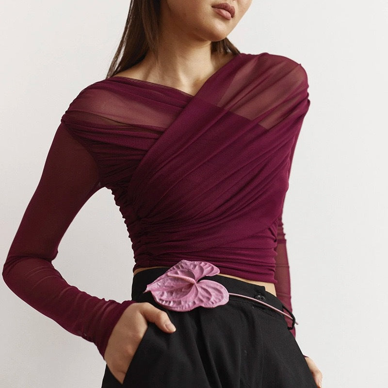 Damen Langarm-Crop-Top R&B