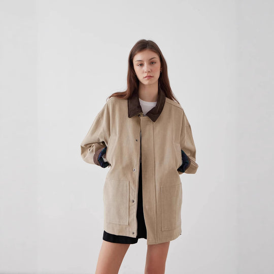 Damen Übergroße Baumwolljacke mit kontrastierendem Kragen R&B