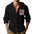 Herren nan leichte Kapuzenhemdjacke aus strukturierter Baumwollmischung mit Ethno‑Brusttasche und Knopfleiste R&B