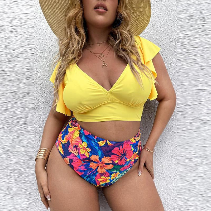 R&B | Großer Badeanzug mit Rüschendruck und hoher Taille
