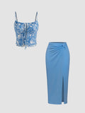 Damen Modisches Crop-Top und figurbetonte Midi-Rock Set R&B
