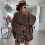 Damen lässiger Oversize Pullover mit hohen Ärmeln und unkonventionellem Schnitt R&B
