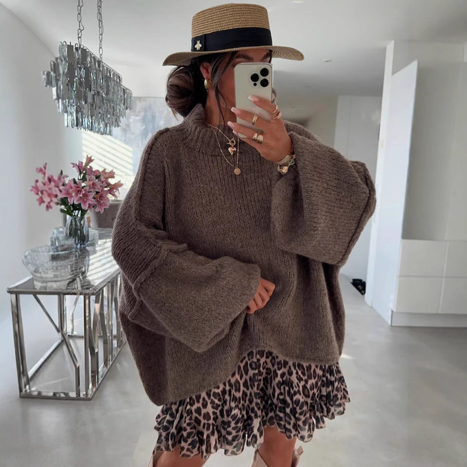 Damen lässiger Oversize Pullover mit hohen Ärmeln und unkonventionellem Schnitt R&B