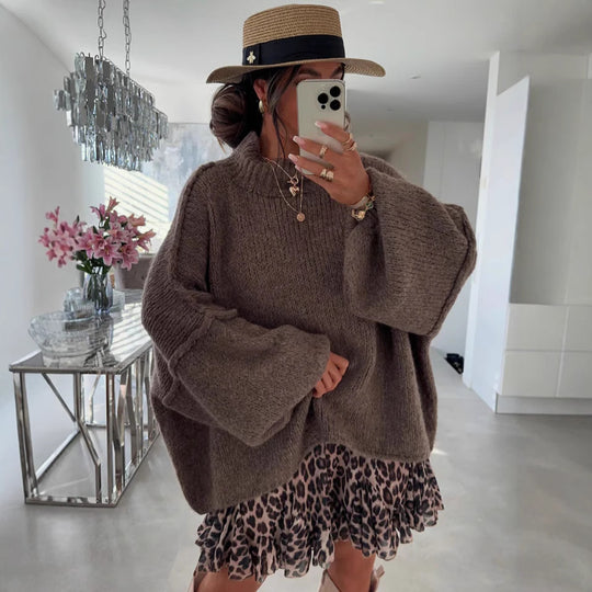 Damen lässiger Oversize Pullover mit hohen Ärmeln und unkonventionellem Schnitt R&B