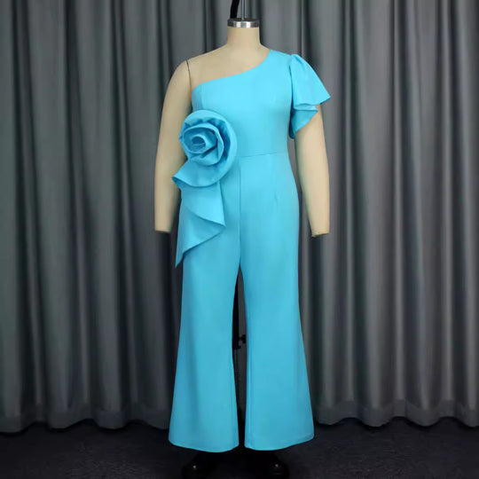 Damen Jumpsuit mit asymmetrischem Schnitt und voluminösem Blumenakzent R&B