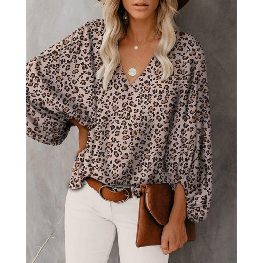Damen Bluse mit weitem Puffärmel und eleganter V-Ausschnitt R&B