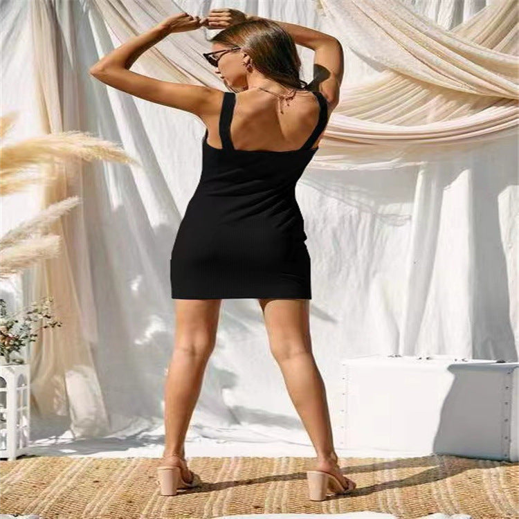 Damen figurbetontes Ripps Kleid mit Trägern und Raffungen R&B