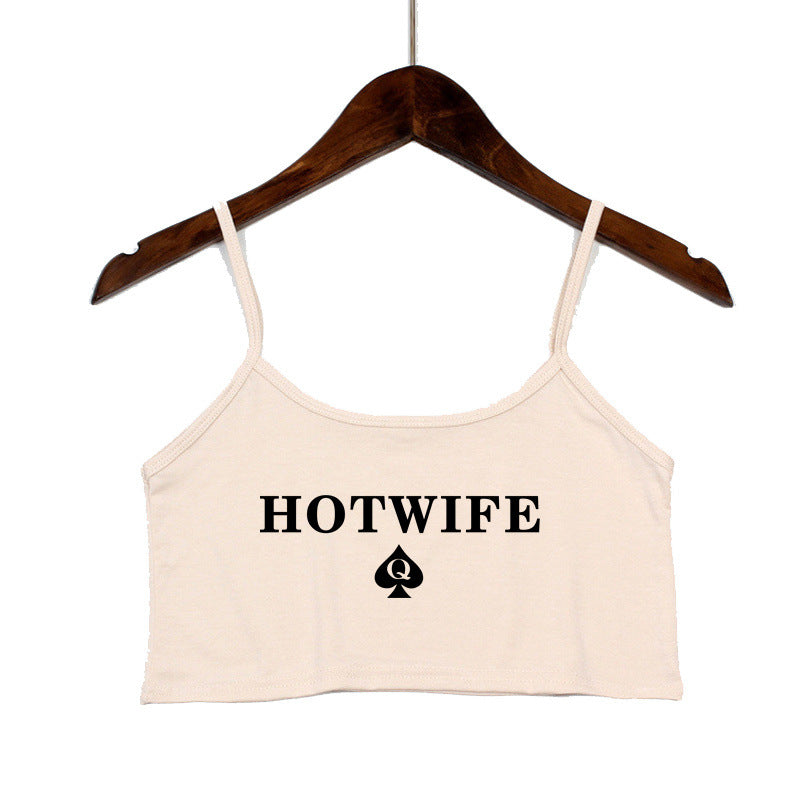 Damen Crop-Top mit modernen Schriftzügen und verstellbaren Trägern R&B