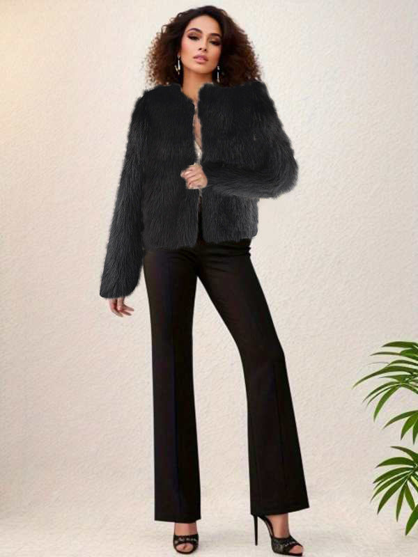 Damen Luxuriöse Kunstpelzjacke mit kurzem Schnitt und voluminösen Ärmeln