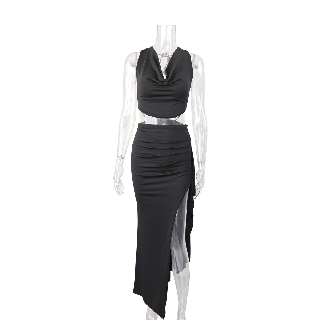 Damen Elegantes Crop-Top und Maxi-Rock Set mit hohem Schlitz R&B