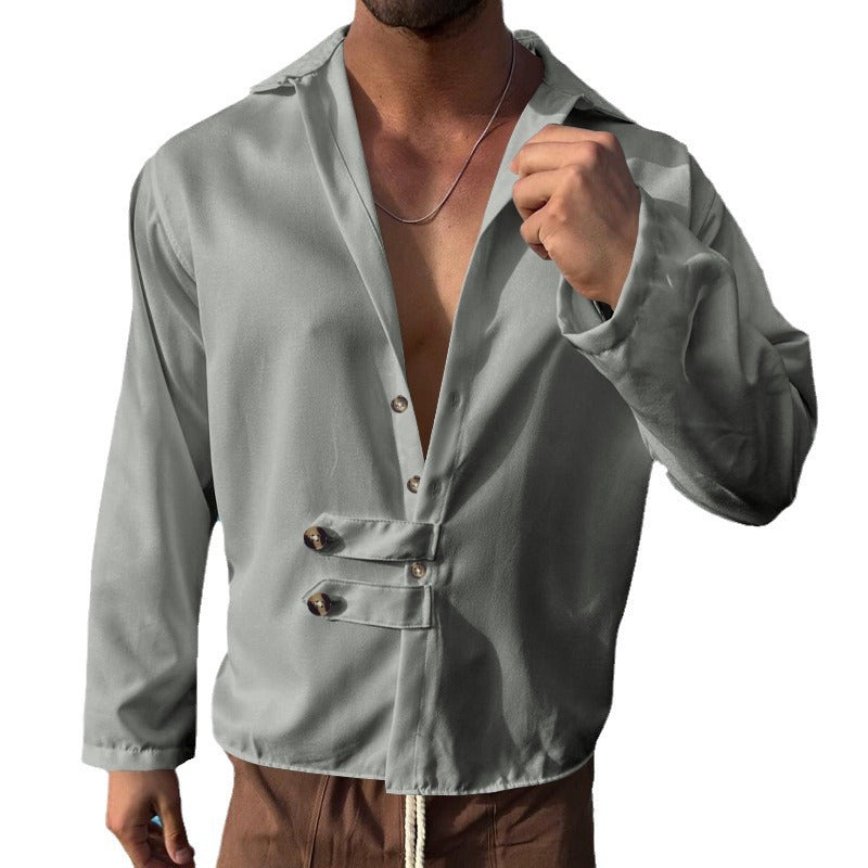 Herren Elegantes Hemd mit innovativem Knopfdesign und tiefem V-Ausschnitt R&B