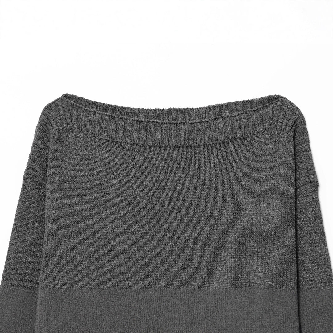 Damen legerer Strickpullover mit breitem Kragen und kontrastierenden Bündchen R&B