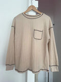 Damen Bequemer Langarm-Shirt mit Rippenstruktur und Brusttasche R&B