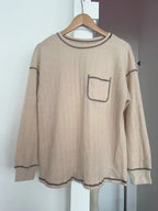 Damen Bequemer Langarm-Shirt mit Rippenstruktur und Brusttasche R&B