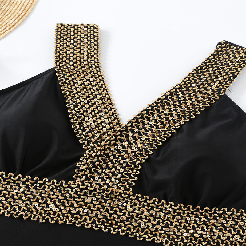 Damen Einteiler Badeanzug mit dekorativen goldenen Details