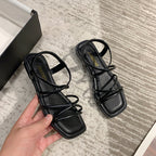 Damen elegante Riemensandalen mit gekreuztem Schnürdesign EB
