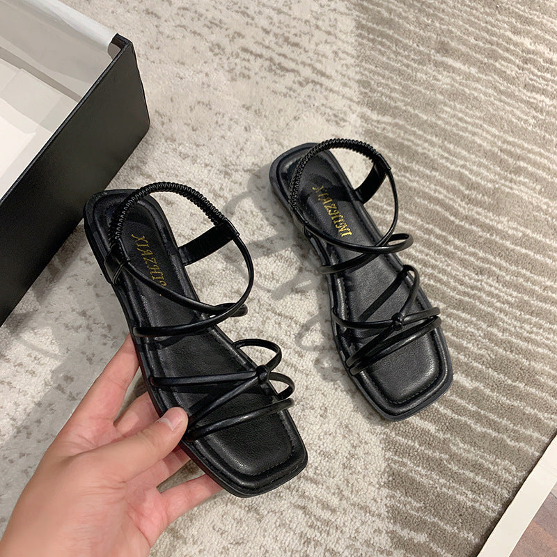 Damen elegante Riemensandalen mit gekreuztem Schnürdesign EB