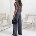 Damen Eleganter Jumpsuit mit asymmetrischem Schnitt und weitem Bein R&B