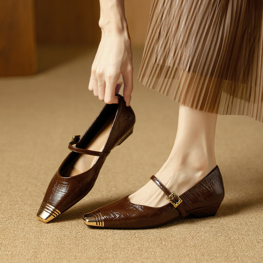 Damen Ballerinas mit elegantem Riemen und stilvollem Blockabsatz R&B