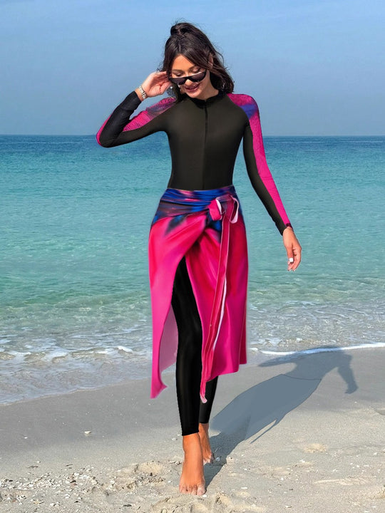 Damen funktionaler Sport-Badeanzug mit Wickelrock R&B