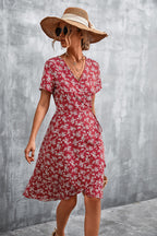 Damen Wickelkleid mit floralem Muster und seitlichem Schlitz R&B