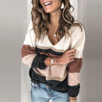 Damen V-Ausschnitt Pullover mit Streifenmuster R&B