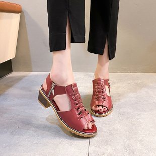 Damen elegante Schnürsandalen mit offener Zehenpartie und modischem Absatz R&B