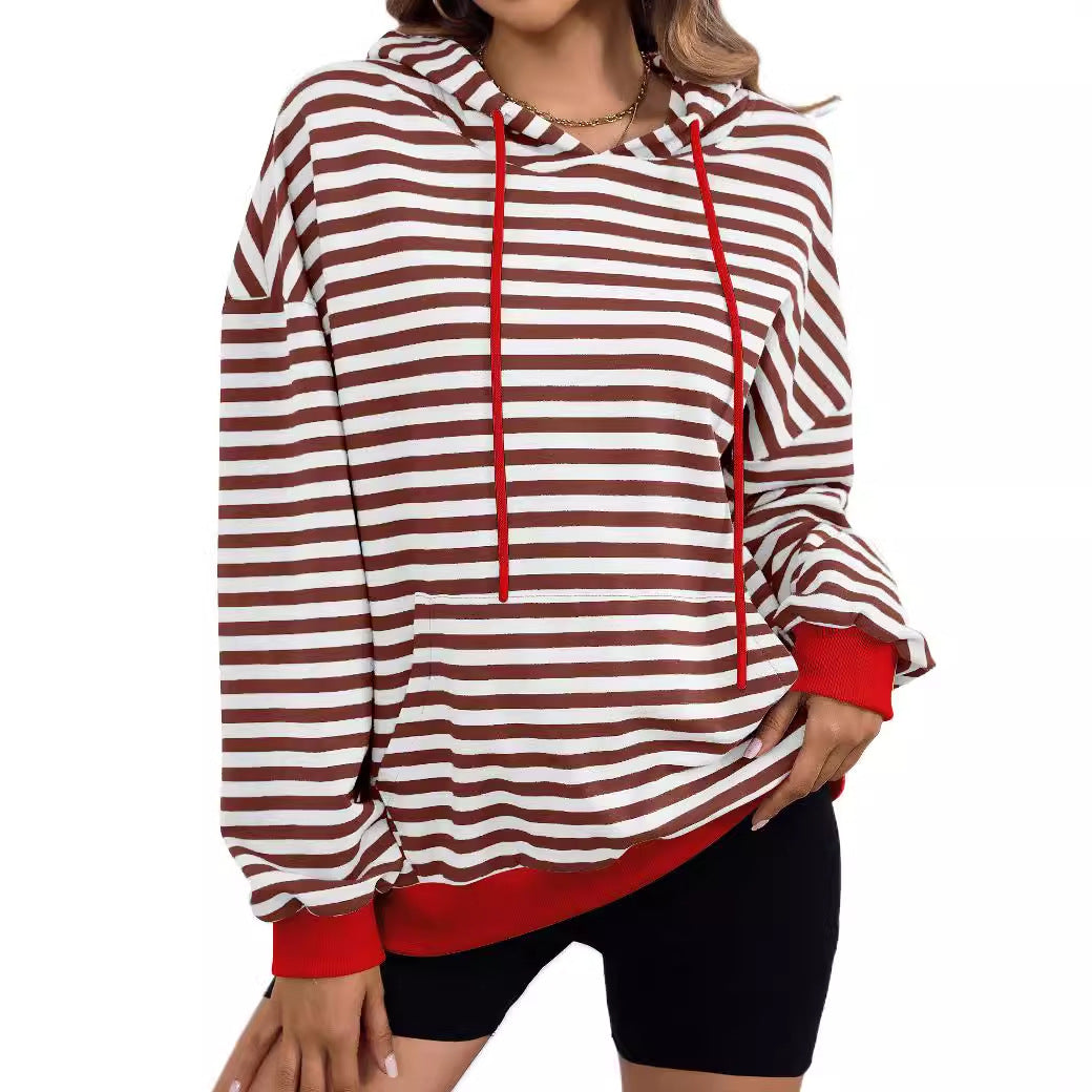 Damen lässiger Kapuzenpullover mit buntem Streifenmuster R&B