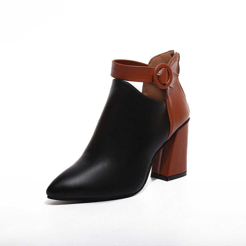 Damen elegante Ankle Boots mit stilvollem Blockabsatz und dekorativem Riemen R&B