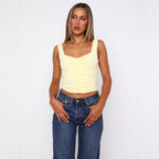 Damen figurbetontes Crop-Top mit breiten Trägern und V-Ausschnitt R&B