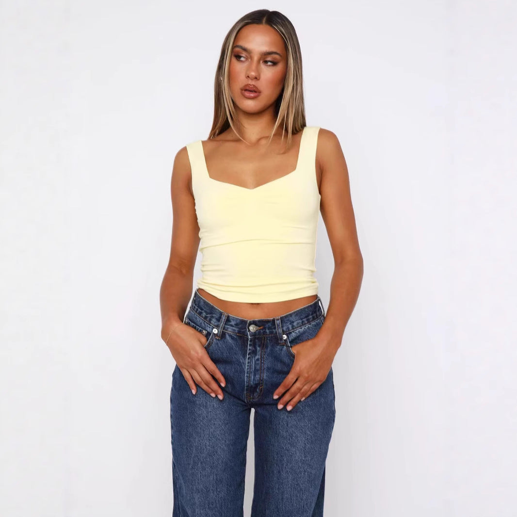 Damen figurbetontes Crop-Top mit breiten Trägern und V-Ausschnitt R&B